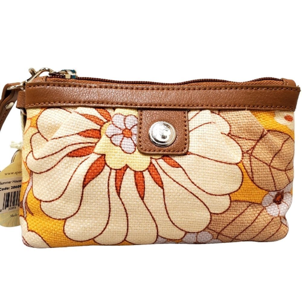 SPARTINA 449 Daufuskie Island Floral Linen Wristlet NWT Yellow Leather Trim